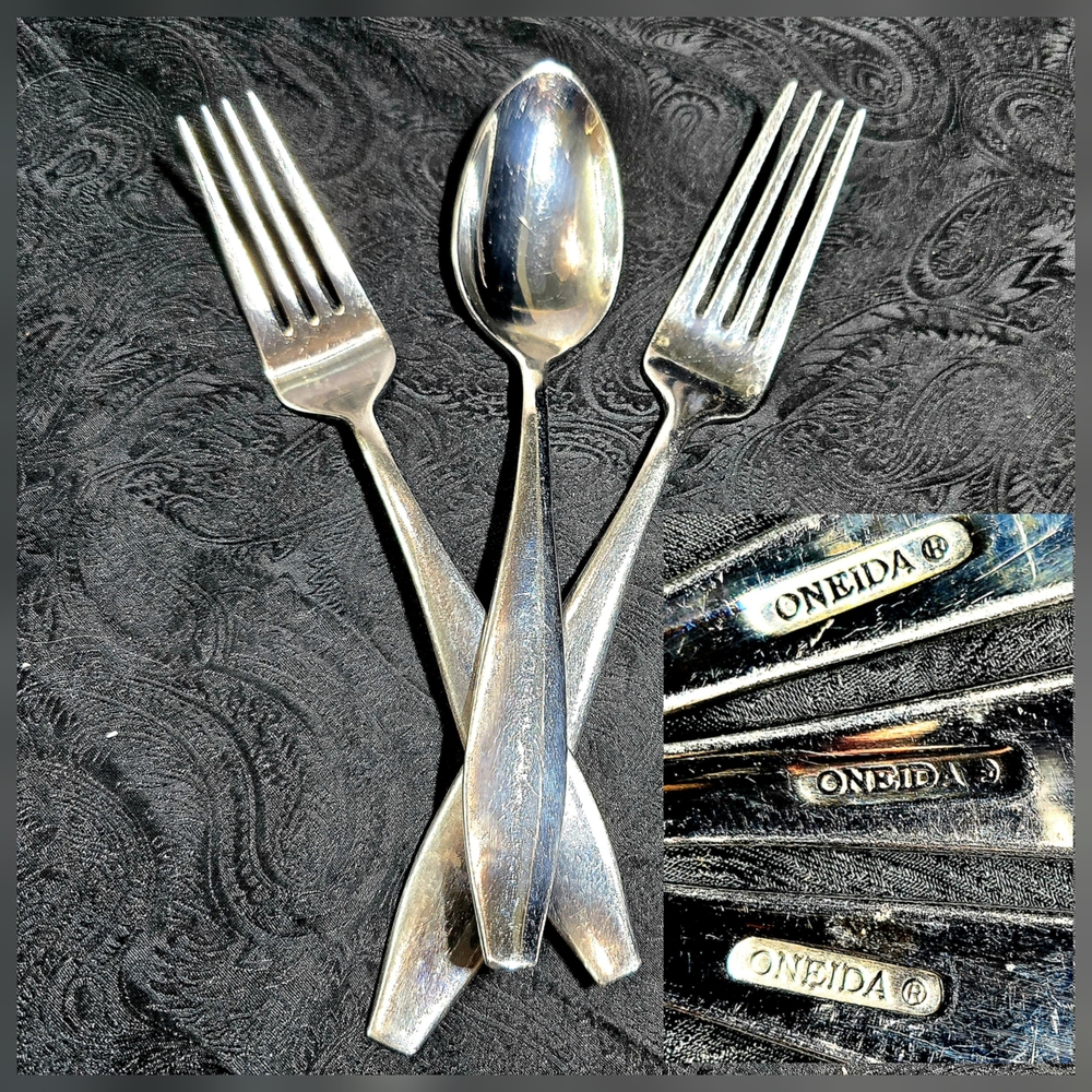 3Pc Vintage Oneida Stainless Flatware Replacement Set Forks Teaspoon